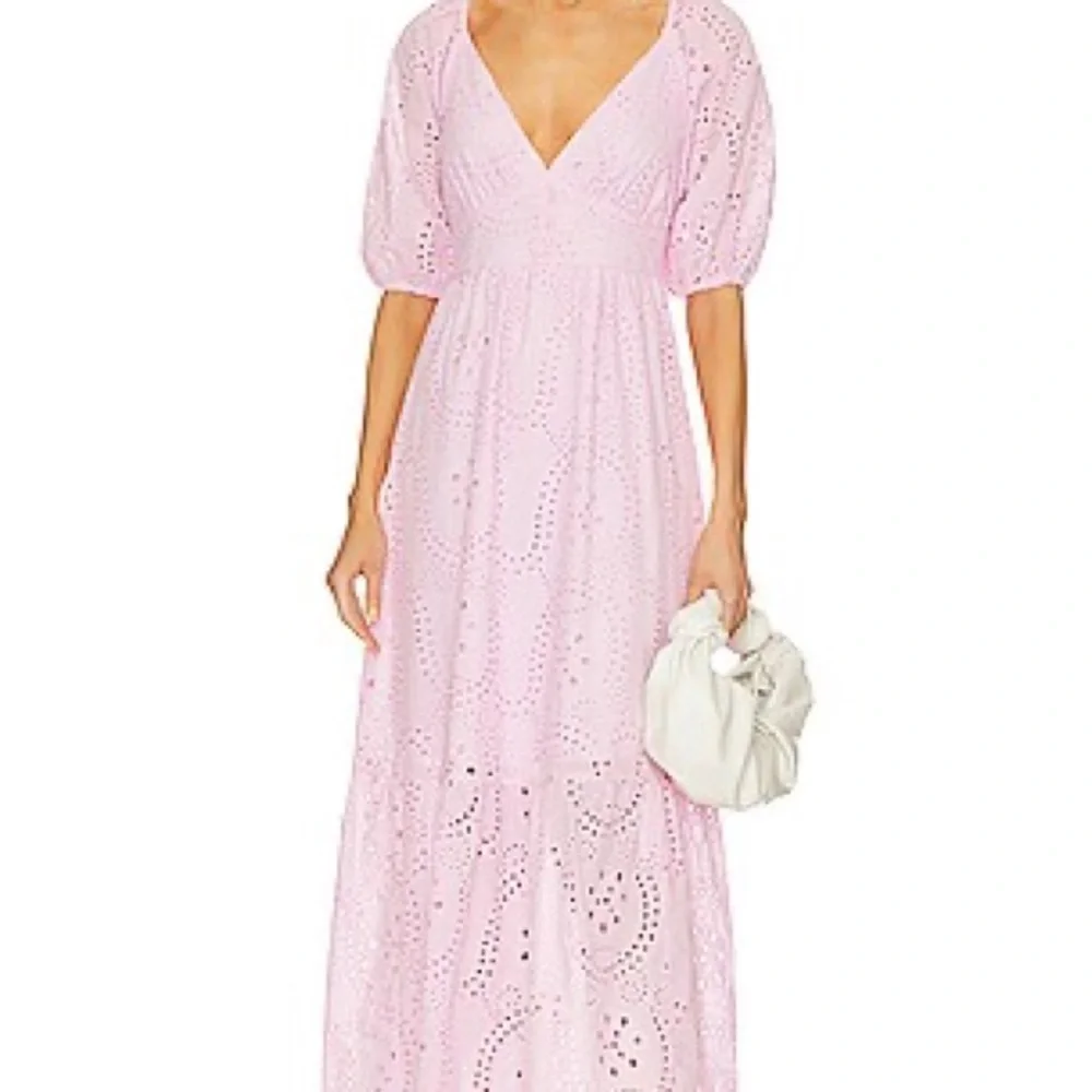 Sanctuary Ruffle Puff Sleeve‎ Eyelet Maxi Dress Pink Size 10 NWOT